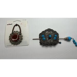 Tibetan Hand Crafted Intricate Silver Style Butterfly Hair Pin‎ Blue Moonstones